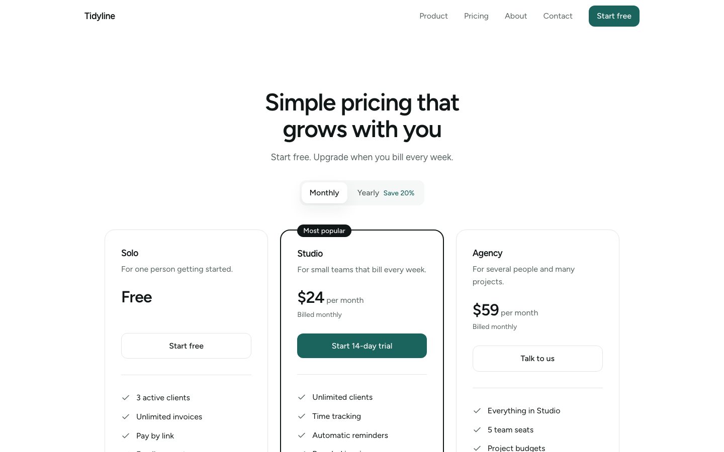 Pricing monthly