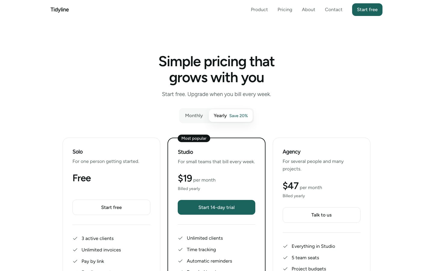 Pricing yearly